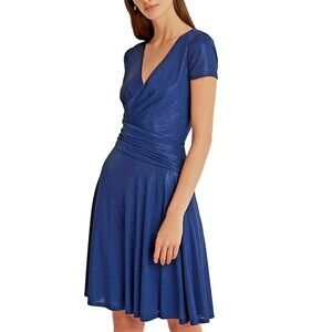Lauren Ralph Lauren Women's Foil-Print Jersey Cocktail Dress Lapis Sea Blue 0